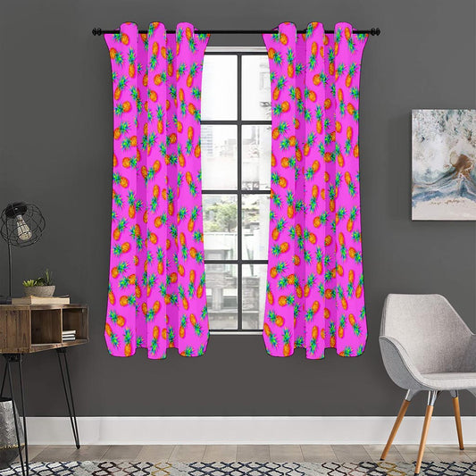 Hot Pink Pineapple Pattern Print Curtain