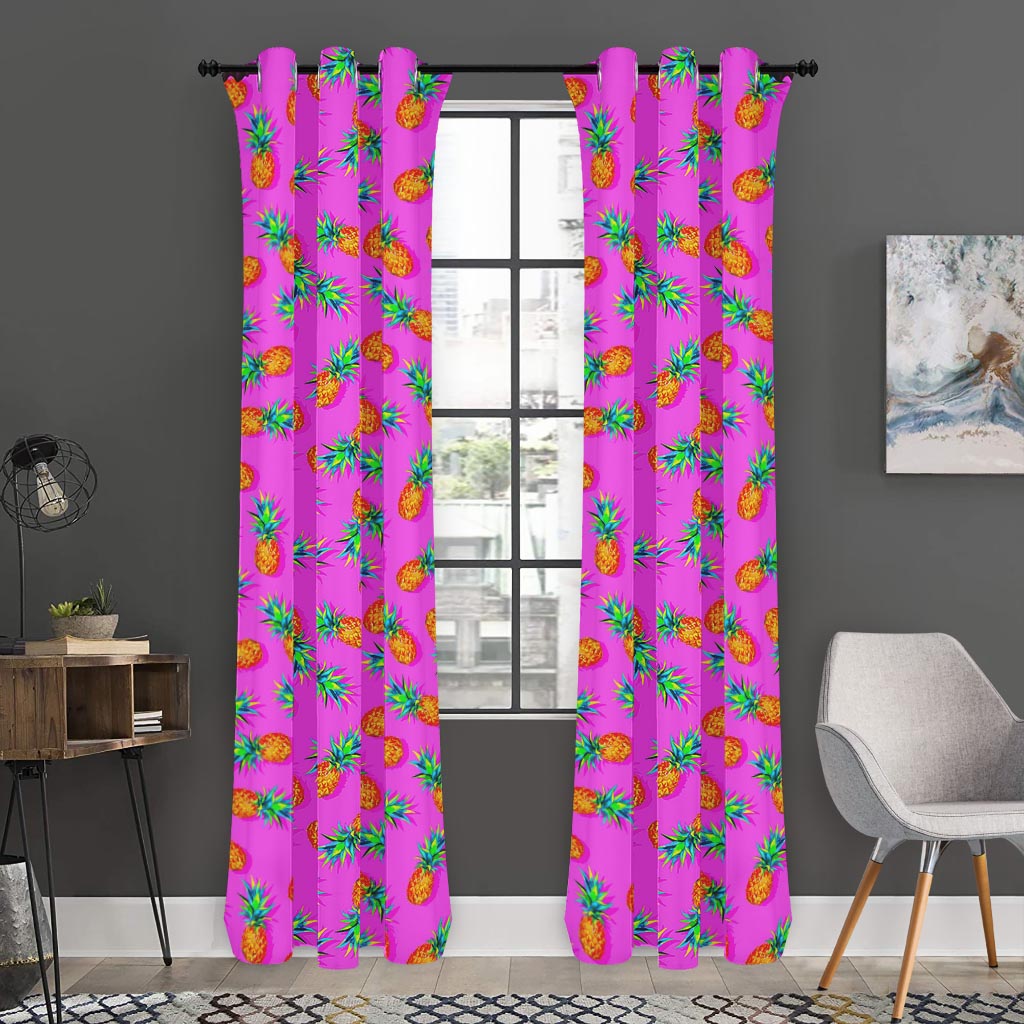 Hot Pink Pineapple Pattern Print Curtain