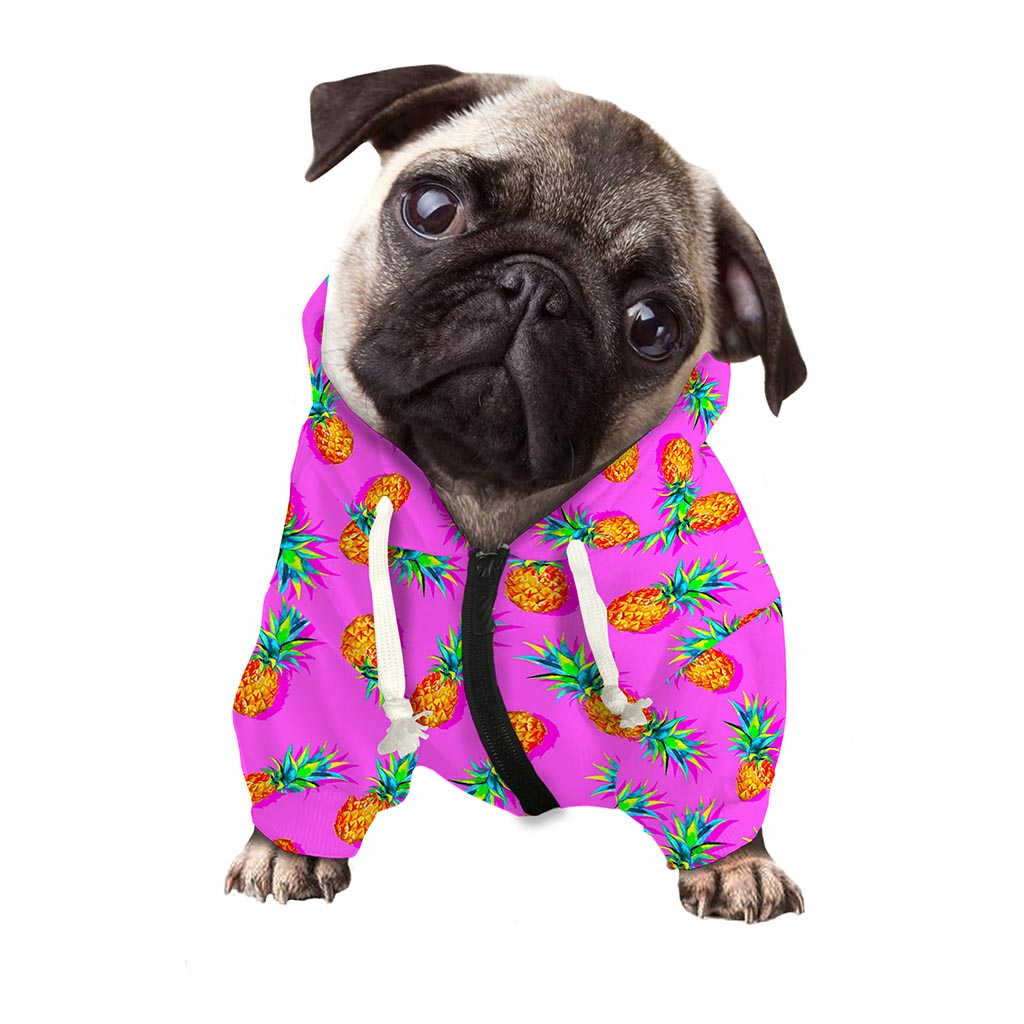 Hot Pink Pineapple Pattern Print Dog Zip Up Hoodie