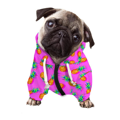 Hot Pink Pineapple Pattern Print Dog Zip Up Hoodie