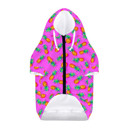 Hot Pink Pineapple Pattern Print Dog Zip Up Hoodie