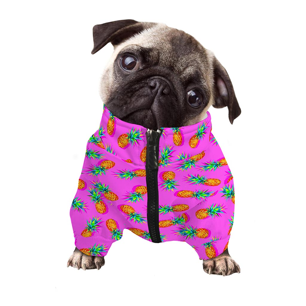 Hot Pink Pineapple Pattern Print Dog Zip Up Jacket