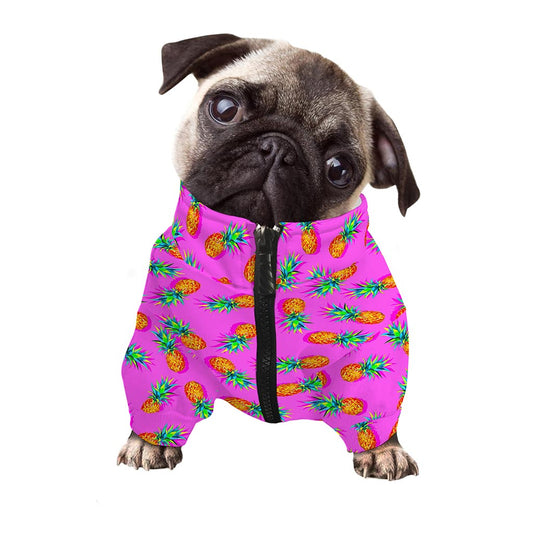 Hot Pink Pineapple Pattern Print Dog Zip Up Jacket