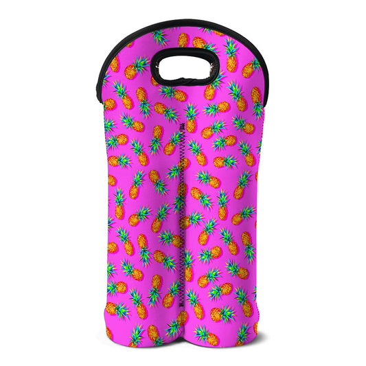 Hot Pink Pineapple Pattern Print Double Neoprene Wine Tote