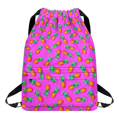 Hot Pink Pineapple Pattern Print Drawstring Backpack