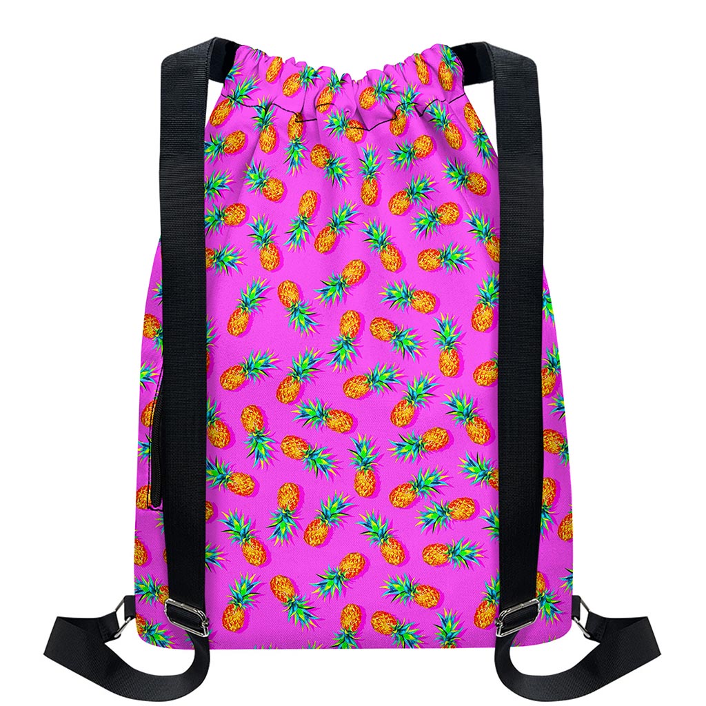 Hot Pink Pineapple Pattern Print Drawstring Backpack