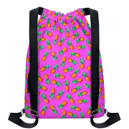 Hot Pink Pineapple Pattern Print Drawstring Backpack