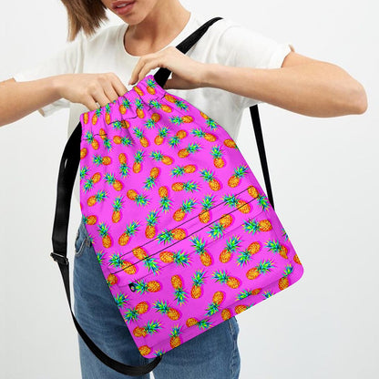 Hot Pink Pineapple Pattern Print Drawstring Backpack