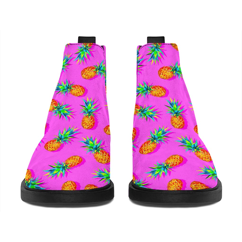 Hot Pink Pineapple Pattern Print Flat Ankle Boots
