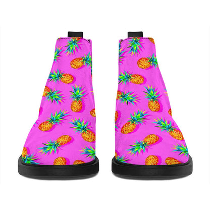 Hot Pink Pineapple Pattern Print Flat Ankle Boots