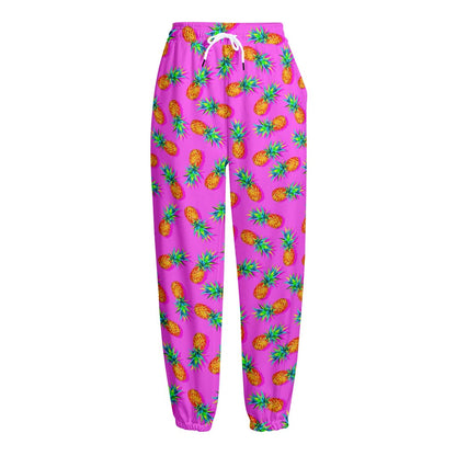 Hot Pink Pineapple Pattern Print Fleece Lined Knit Pants