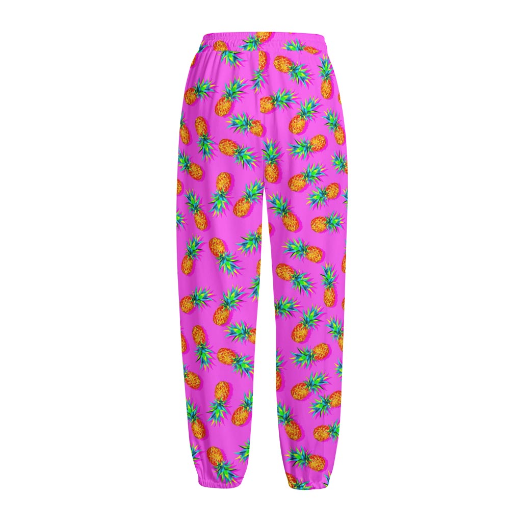 Hot Pink Pineapple Pattern Print Fleece Lined Knit Pants