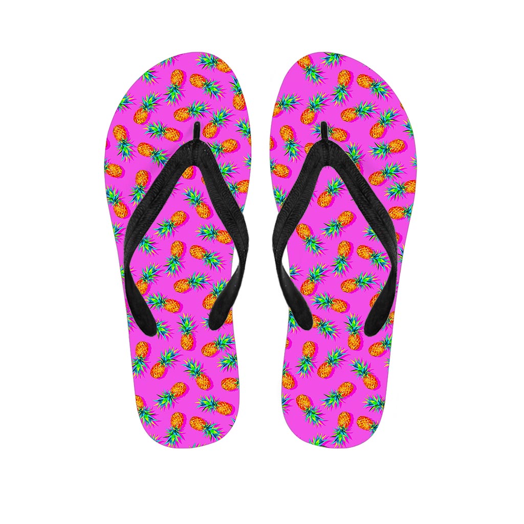 Hot Pink Pineapple Pattern Print Flip Flops