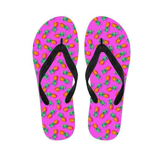 Hot Pink Pineapple Pattern Print Flip Flops