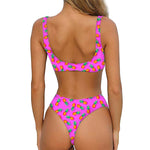 Hot Pink Pineapple Pattern Print Front Bow Tie Bikini