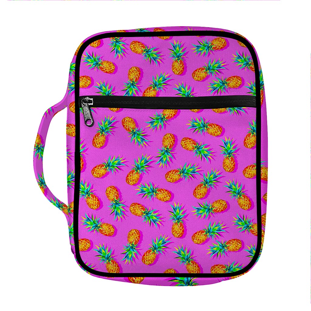 Hot Pink Pineapple Pattern Print Front Pocket Bible Bag