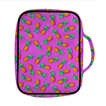 Hot Pink Pineapple Pattern Print Front Pocket Bible Bag