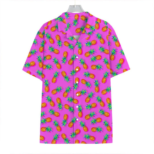 Hot Pink Pineapple Pattern Print Hawaiian Shirt