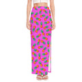Hot Pink Pineapple Pattern Print High Slit Maxi Skirt