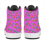 Hot Pink Pineapple Pattern Print High Top Leather Sneakers