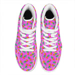 Hot Pink Pineapple Pattern Print High Top Leather Sneakers