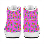 Hot Pink Pineapple Pattern Print High Top Leather Sneakers