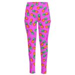 Hot Pink Pineapple Pattern Print High-Waisted Pocket Leggings