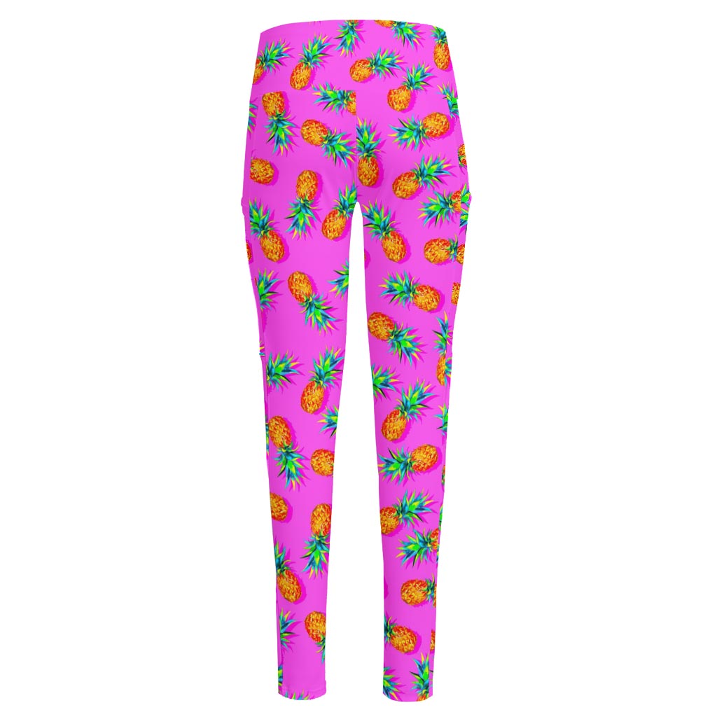 Hot Pink Pineapple Pattern Print High-Waisted Pocket Leggings