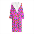 Hot Pink Pineapple Pattern Print Hooded Bathrobe