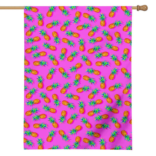Hot Pink Pineapple Pattern Print House Flag