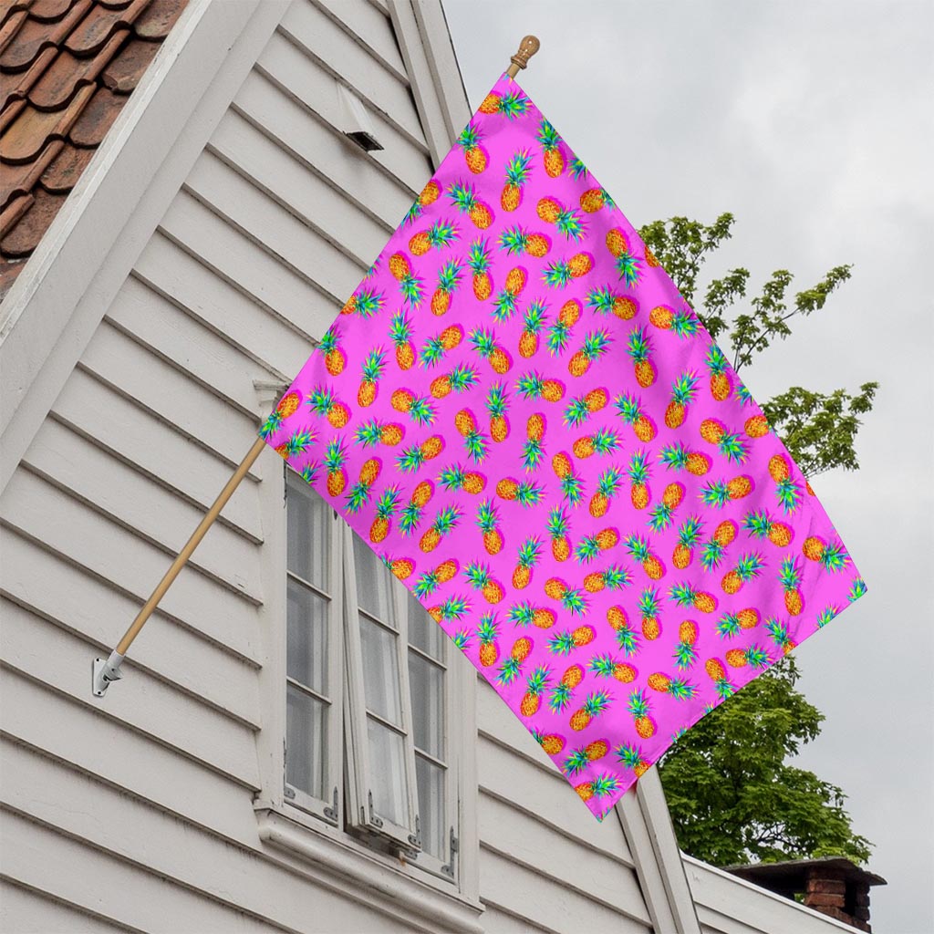 Hot Pink Pineapple Pattern Print House Flag