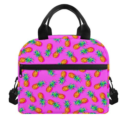 Hot Pink Pineapple Pattern Print Insulated Lunch Bag