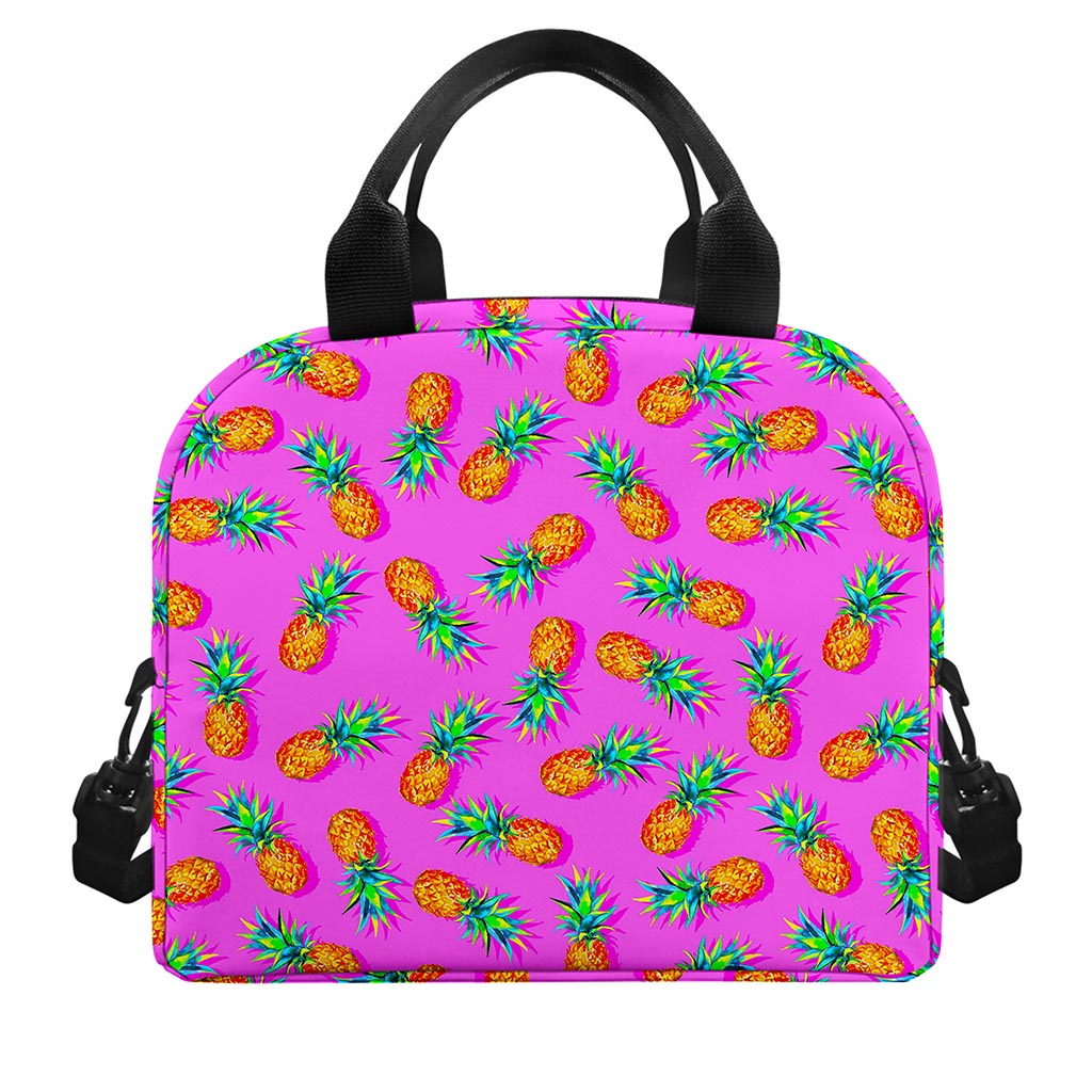 Hot Pink Pineapple Pattern Print Insulated Lunch Bag