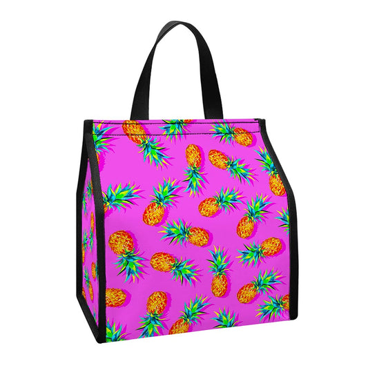 Hot Pink Pineapple Pattern Print Insulated Lunch Tote