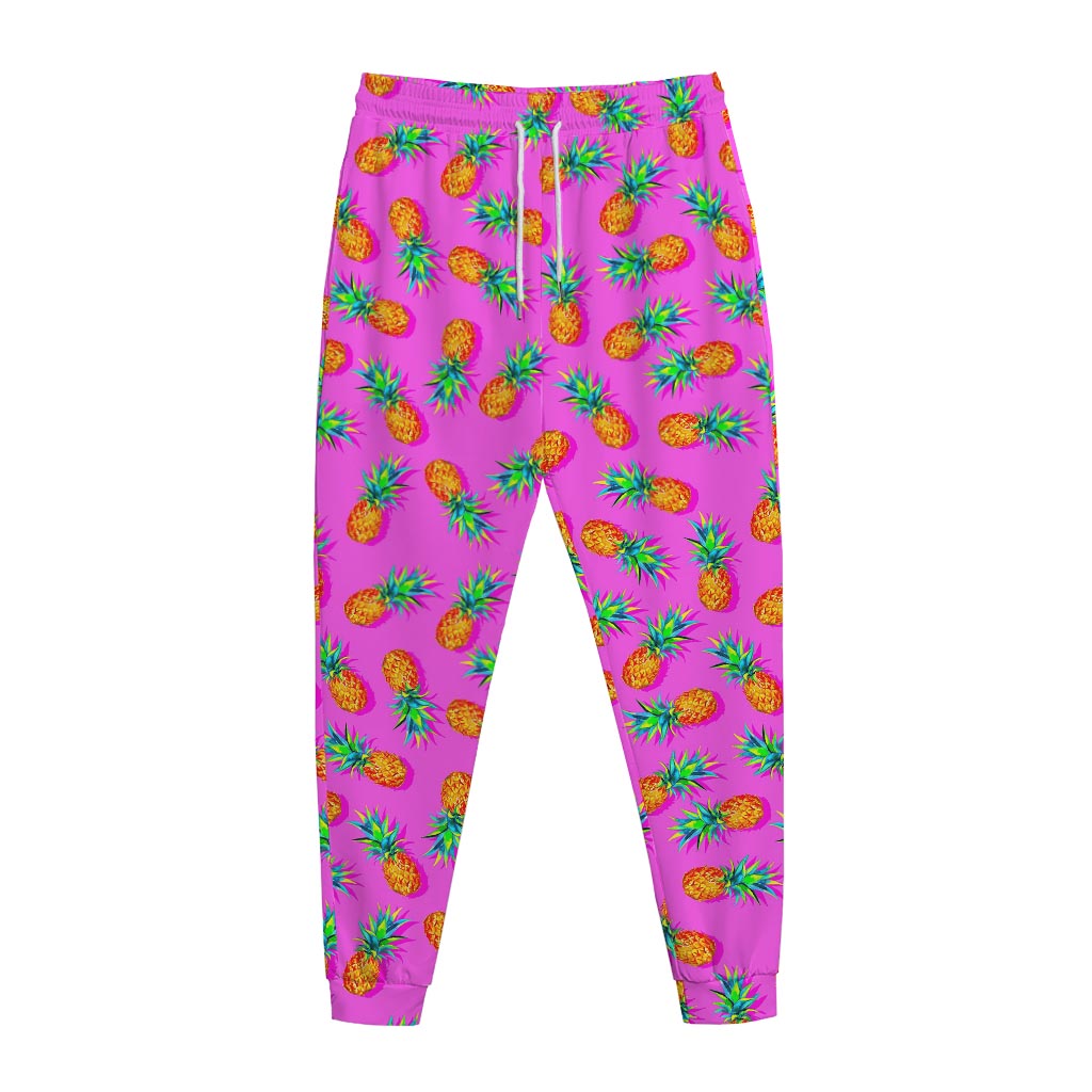Hot Pink Pineapple Pattern Print Jogger Pants