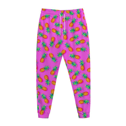 Hot Pink Pineapple Pattern Print Jogger Pants