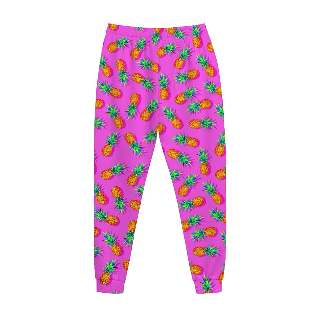 Hot Pink Pineapple Pattern Print Jogger Pants