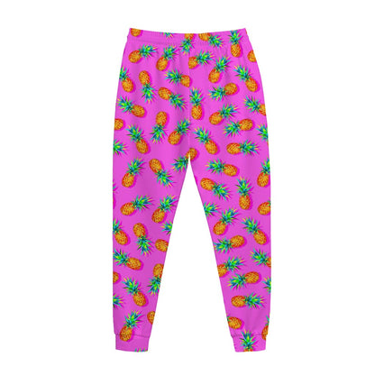 Hot Pink Pineapple Pattern Print Jogger Pants