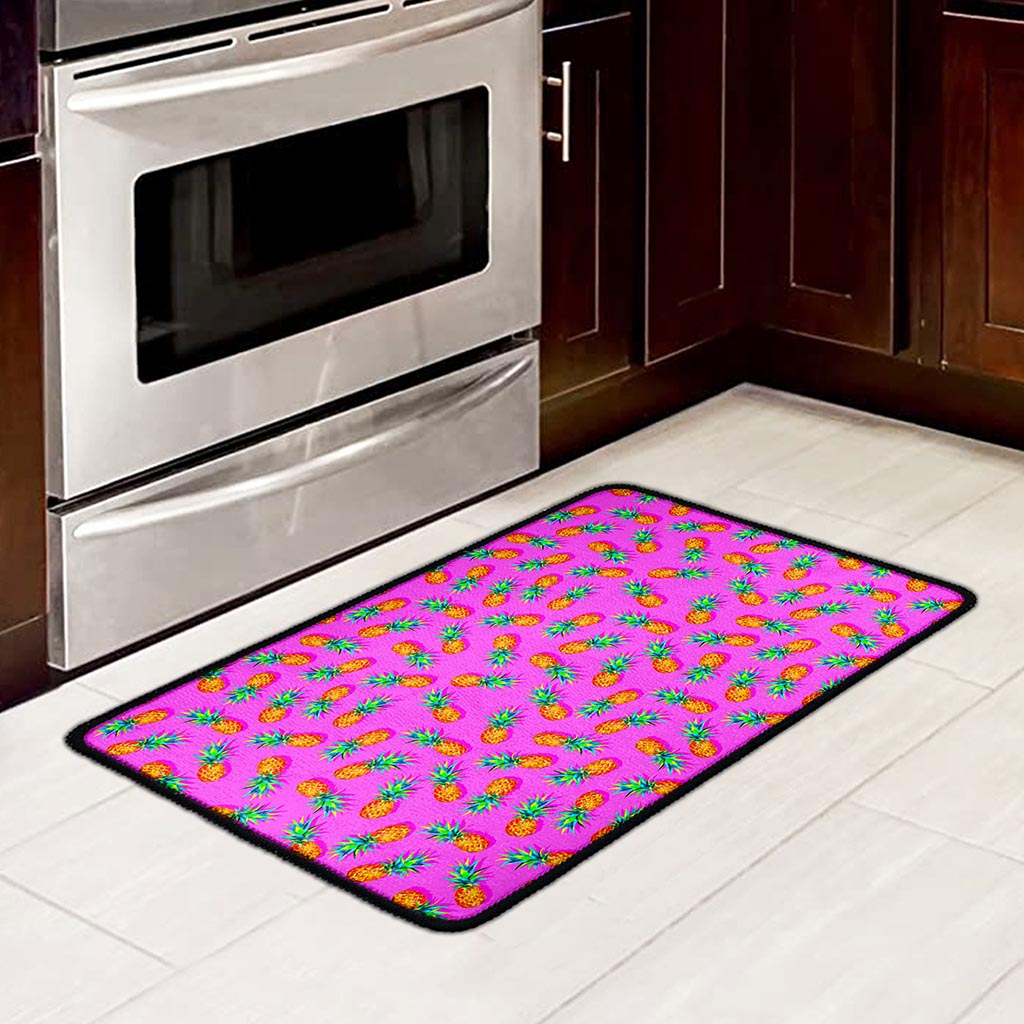 Hot Pink Pineapple Pattern Print Kitchen Mat