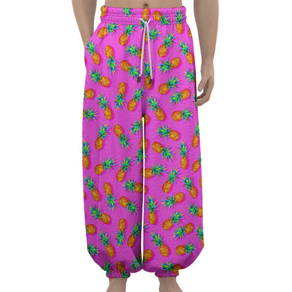 Hot Pink Pineapple Pattern Print Lantern Pants