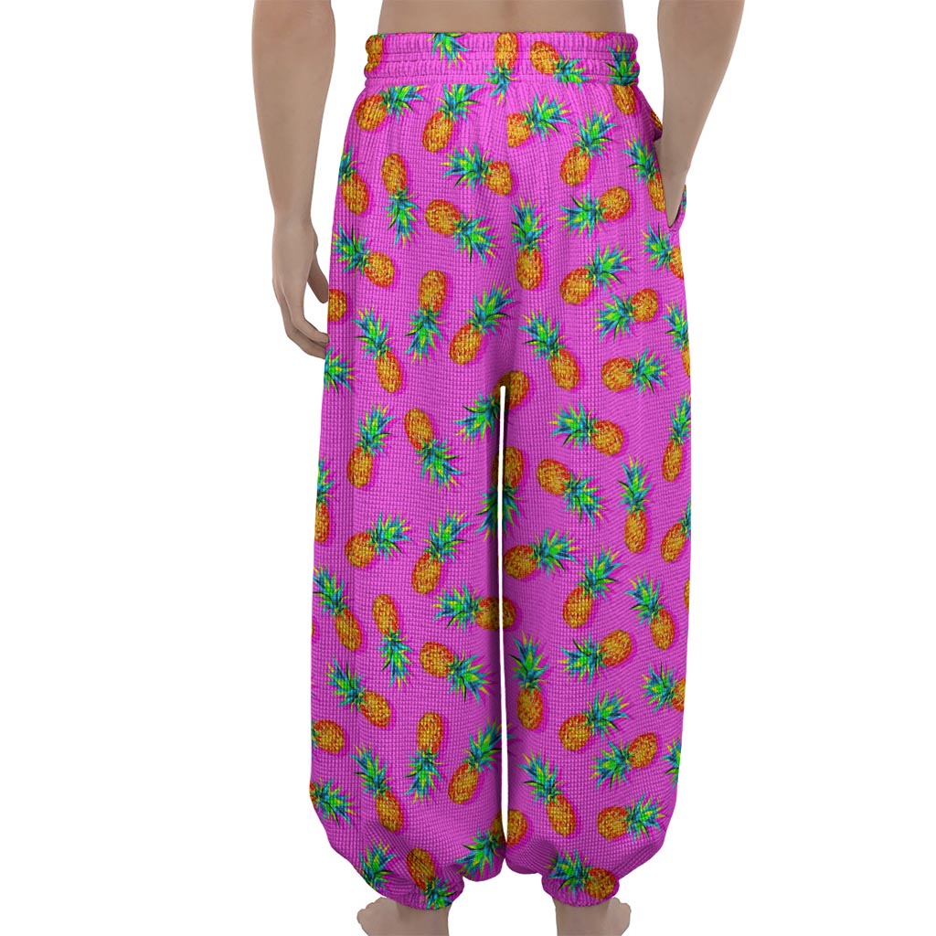 Hot Pink Pineapple Pattern Print Lantern Pants