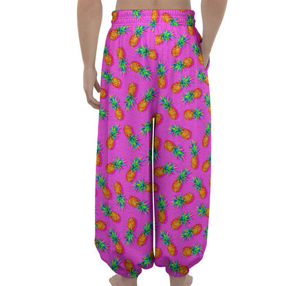 Hot Pink Pineapple Pattern Print Lantern Pants