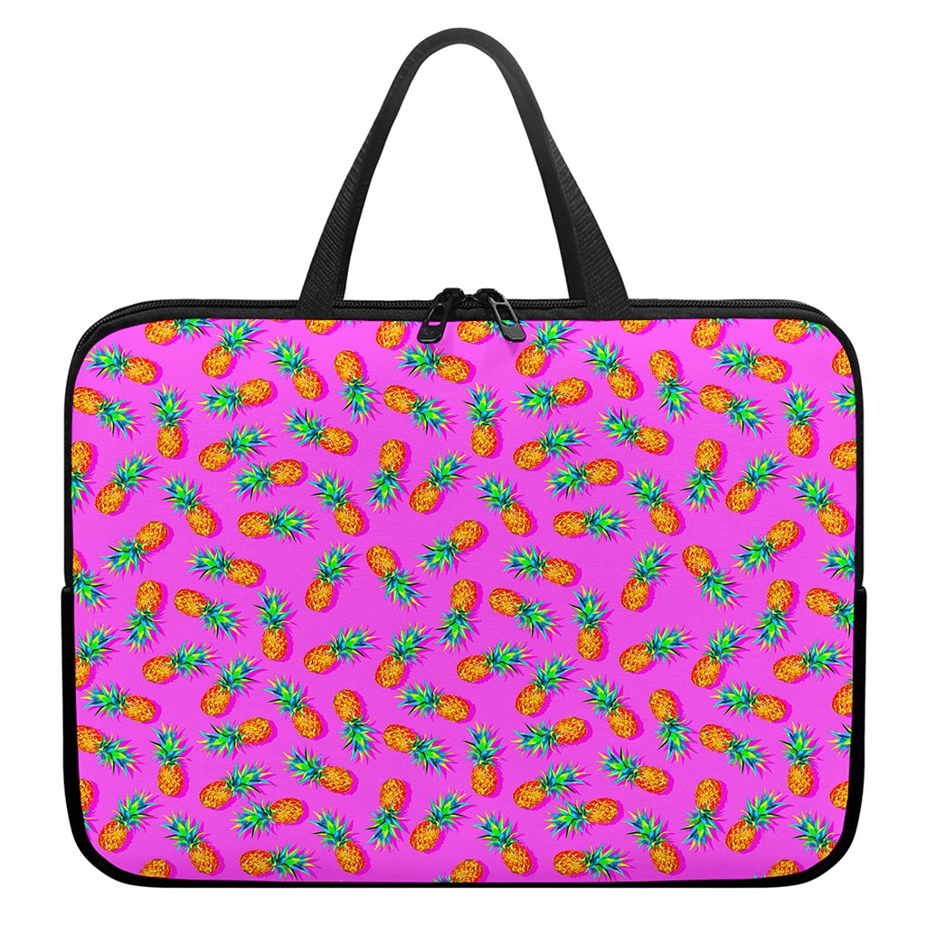 Hot Pink Pineapple Pattern Print Laptop Sleeve With Handle