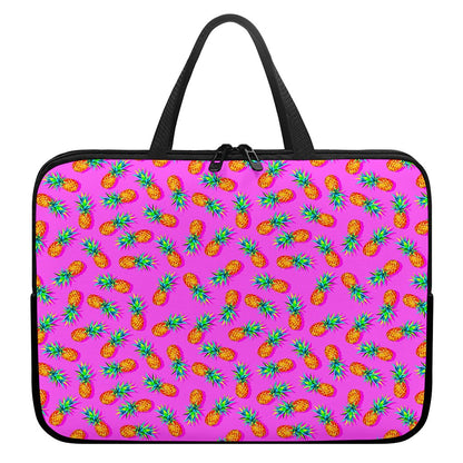 Hot Pink Pineapple Pattern Print Laptop Sleeve With Handle