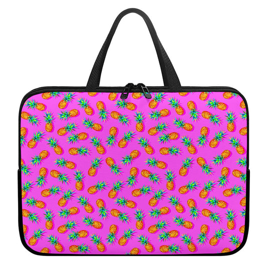 Hot Pink Pineapple Pattern Print Laptop Sleeve With Handle