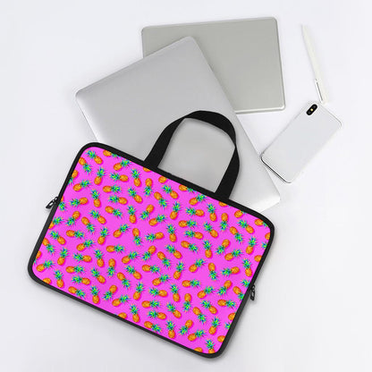 Hot Pink Pineapple Pattern Print Laptop Sleeve With Handle