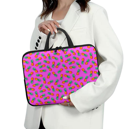 Hot Pink Pineapple Pattern Print Laptop Sleeve With Handle
