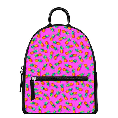 Hot Pink Pineapple Pattern Print Leather Backpack