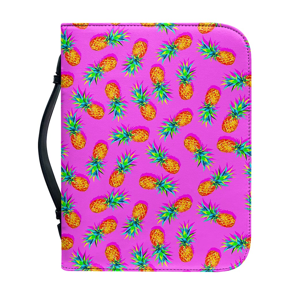 Hot Pink Pineapple Pattern Print Leather Bible Cover