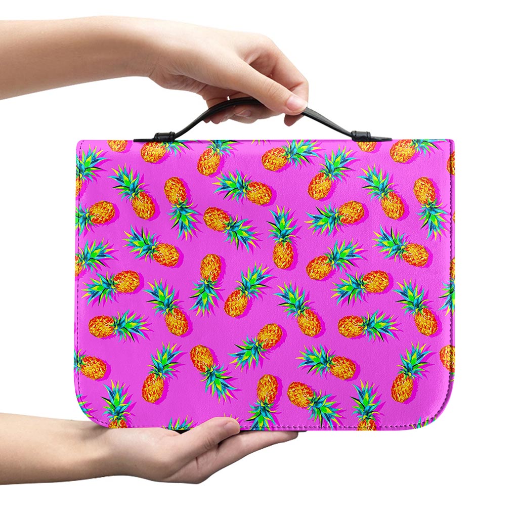 Hot Pink Pineapple Pattern Print Leather Bible Cover